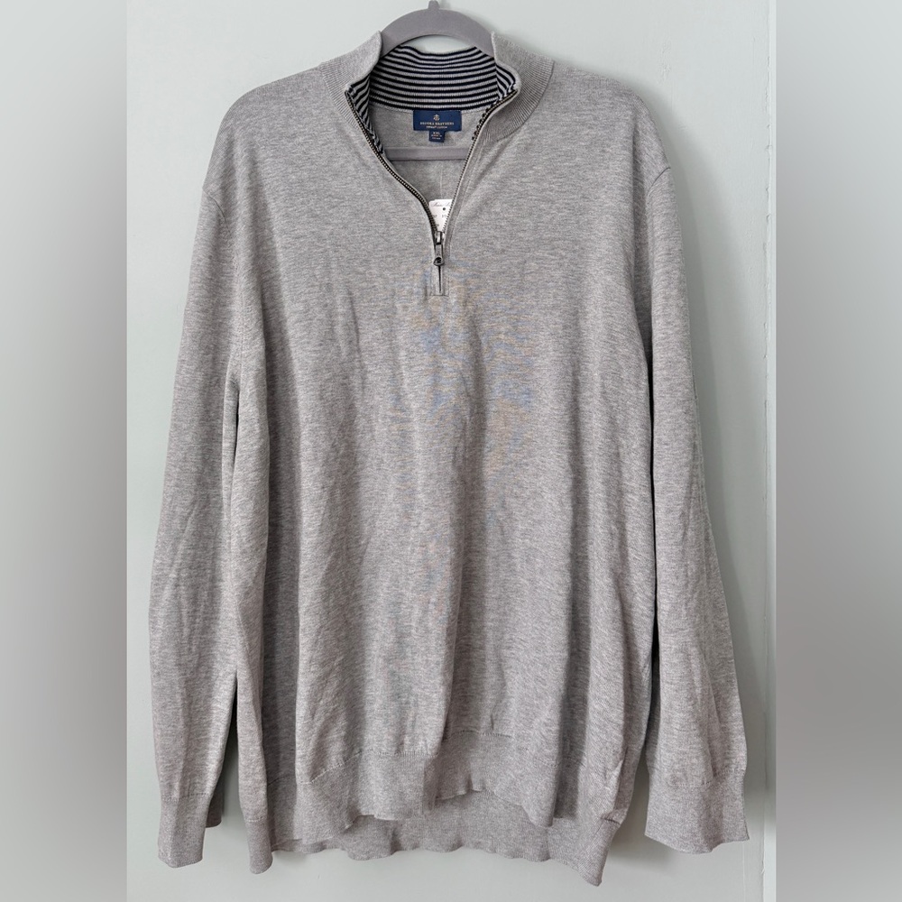 Brooks Brothers 1/4 Zip 100% Cotton Lightweight Grey Sweater Mens Size XXL‎ NWT